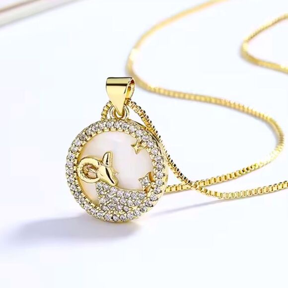 SALE 18k Stamped Gold Filled Capricorn Iridescent Horoscope Crystal Necklace - Picture 2 of 7